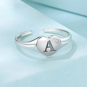 925 Sterling Silver Fashion and Simple Alphabet A Heart-shaped Adjustable Open Ring