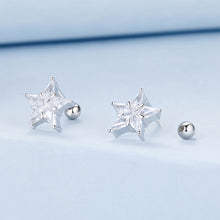 Load image into Gallery viewer, 925 Sterling Silver Simple Brilliant Star Stud Earrings with Cubic Zirconia