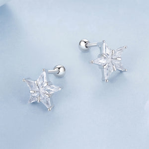 925 Sterling Silver Simple Brilliant Star Stud Earrings with Cubic Zirconia