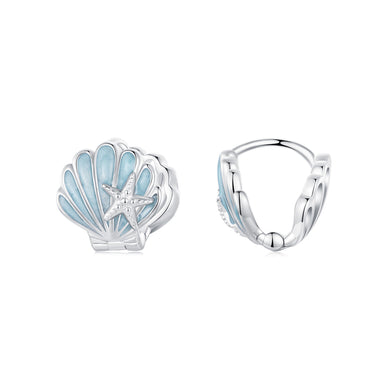 925 Sterling Silver Fashion and Creative Enamel Shell Starfish Earrings