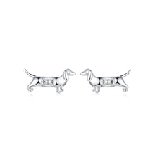 Load image into Gallery viewer, 925 Sterling Silver Fashion Cute Dachshund Dog Stud Earrings with Cubic Zirconia