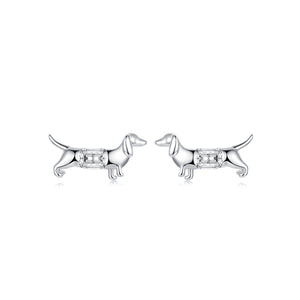 925 Sterling Silver Fashion Cute Dachshund Dog Stud Earrings with Cubic Zirconia