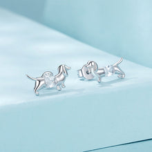 Load image into Gallery viewer, 925 Sterling Silver Fashion Cute Dachshund Dog Stud Earrings with Cubic Zirconia