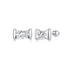 Load image into Gallery viewer, 925 Sterling Silver Simple Sweet Ribbon Stud Earrings with Cubic Zirconia