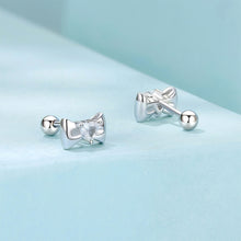 Load image into Gallery viewer, 925 Sterling Silver Simple Sweet Ribbon Stud Earrings with Cubic Zirconia
