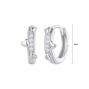 925 Sterling Silver Sweet and Cute Heart Shape Geometric Hoop Earrings with Cubic Zirconia