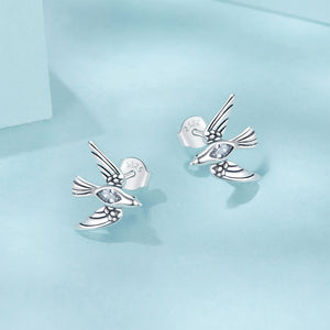 925 Sterling Silver Fashion Temperament Bird Stud Earrings with Cubic Zirconia