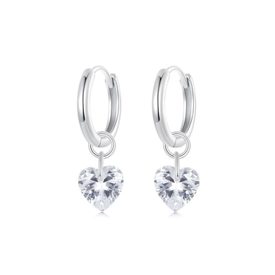925 Sterling Silver Simple Fashion Heart Shape Earrings with Cubic Zirconia