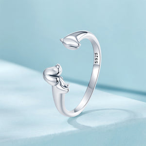 925 Sterling Silver Simple Cute Dachshund Adjustable Open Ring