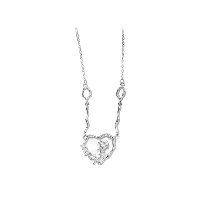 925 Sterling Silver Fashion Romantic Rose Mother-of-pearl Heart-shaped Pendant with Cubic Zirconia and Necklace
