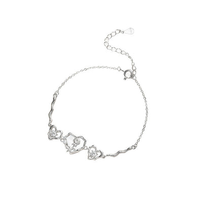 925 Sterling Silver Fashion Romantic Rose Mother-of-pearl Heart-shaped Bracelet with Cubic Zirconia