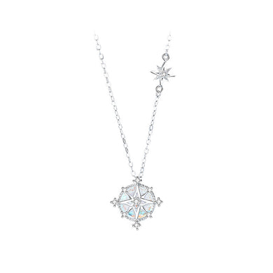 925 Sterling Silver Fashion Temperament Eight-pointed Star Pendant with Cubic Zirconia and Necklace