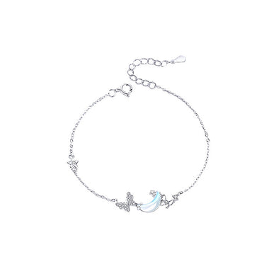 925 Sterling Silver Fashion Creative Moon Butterfly Moonstone Bracelet with Cubic Zirconia