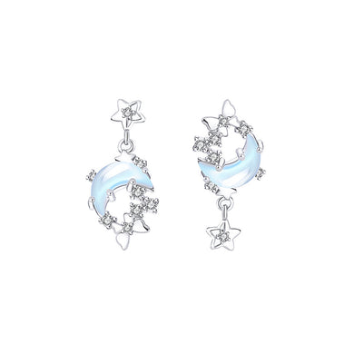 925 Sterling Silver Fashion Creative Moon Butterfly Moonstone Tassel Earrings with Cubic Zirconia