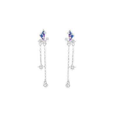 925 Sterling Silver Fashion and Elegant Enamel Butterfly Star Tassel Stud Earrings with Cubic Zirconia