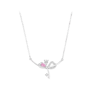 925 Sterling Silver Sweet Fashion Ribbon Pendant with Cubic Zirconia and Necklace