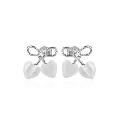 925 Sterling Silver Sweet Cute Ribbon Cats Eye Stud Earrings with Cubic Zirconia