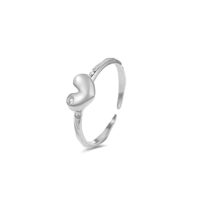 925 Sterling Silver Simple Sweet Heart-shaped Irregular Texture Geometric Adjustable Open Ring