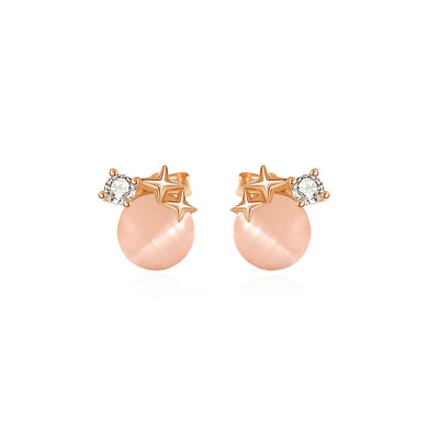 925 Sterling Silver Plated Rose Gold Simple Fashion Star Geometric Imitation Cats Eye Stud Earrings with Cubic Zirconia
