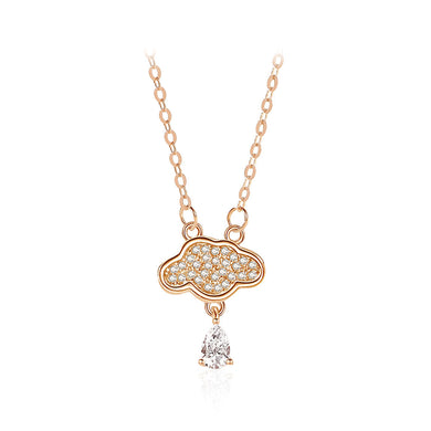 925 Sterling Silver Plated Rose Gold Fashion and Creative Cloud Water Drop Pendant with Cubic Zirconia and Necklace