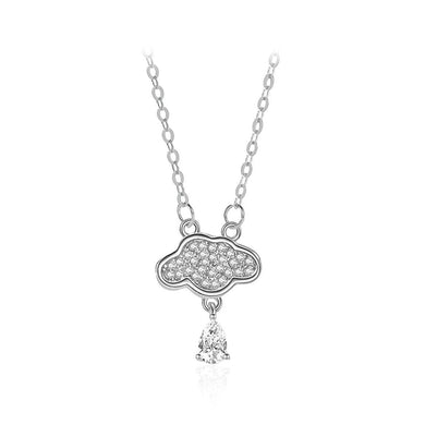 925 Sterling Silver Fashion and Creative Cloud Water Drop Pendant with Cubic Zirconia and Necklace