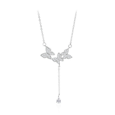 925 Sterling Silver Fashion Temperament Butterfly Tassel Pendant with Cubic Zirconia and Necklace