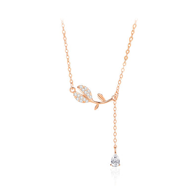 925 Sterling Silver Plated Rose Gold Fashion and Elegant Tulip Tassel Pendant with Cubic Zirconia and Necklace