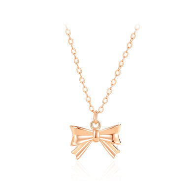 925 Sterling Silver Plated Rose Gold Sweet and Cute Ribbon Pendant with Necklace