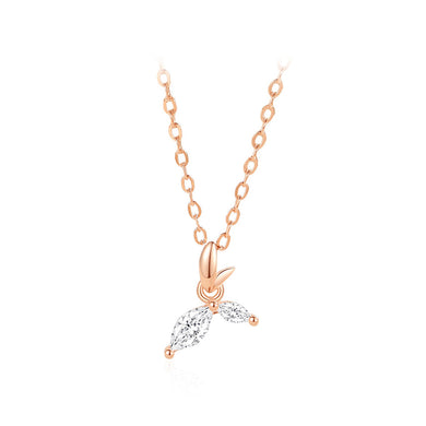 925 Sterling Silver Plated Rose Gold Simple and Fashion Leaf Pendant with Cubic Zirconia and Necklace