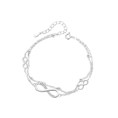 925 Sterling Silver Fashion Simple Infinity Symbol Double Layer Bracelet with Cubic Zirconia