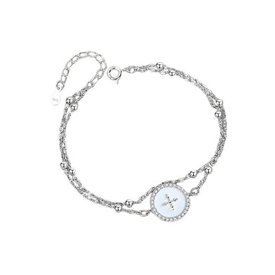 925 Sterling Silver Fashion Simple Geometric Round Double Layer Bracelet with Cubic Zirconia