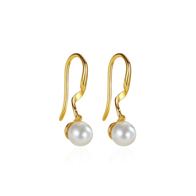 925 Sterling Silver Plated Gold Simple and Elegant Geometric Line Imitation Pearl Earrings