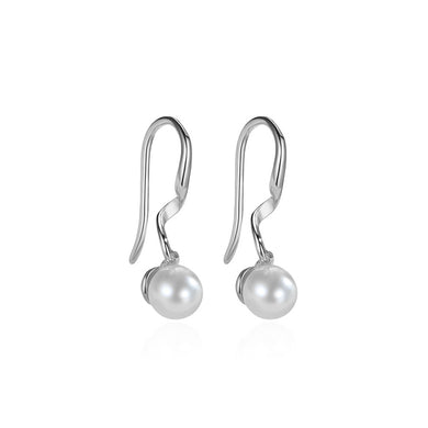 925 Sterling Silver Simple and Elegant Geometric Line Imitation Pearl Earrings