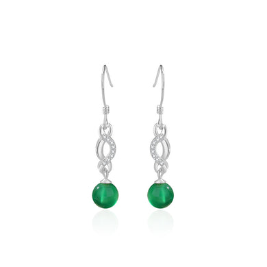 925 Sterling Silver Fashion and Elegant Intertwined Geometric Green Imitation Agate Earrings with Cubic Zirconia
