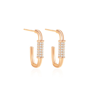 925 Sterling Silver Plated Rose Gold Simple Personalized U-shaped Geometric Earrings with Cubic Zirconia