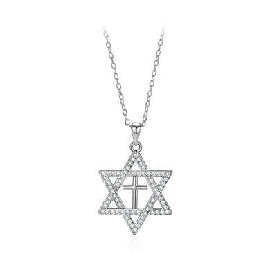 925 Sterling Silver Fashion and Simple Six-pointed Star Pendant with Cubic Zirconia and Necklace