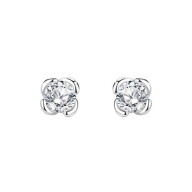 925 Sterling Silver Simple Fashion Flower Stud Earrings with Cubic Zirconia