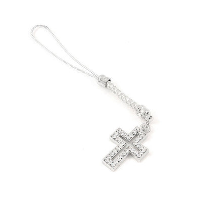 White Strap with Cross Charm by Silver Austrian Element Crystals