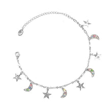 Load image into Gallery viewer, Fantasic Star and Moon Anklet with multi-color Austrian Element Crystals