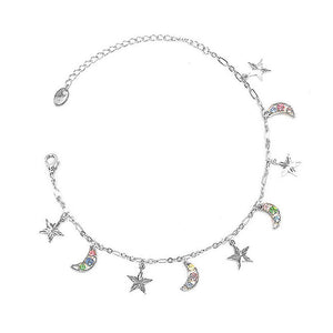 Fantasic Star and Moon Anklet with multi-color Austrian Element Crystals