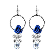 Load image into Gallery viewer, Elegant Blue Rose Earrings with Crystals Glass