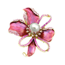 Load image into Gallery viewer, Flower Brooch with Pink Austrian Element Crystal and Brown Fashion Pearl