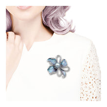 Load image into Gallery viewer, Flower Brooch with Silver Austrian Element Crystal and Grey Fashion Pearl