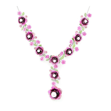 Pink Flower Necklace with Pink Austrian Element Crystal and White Fashion Pearl