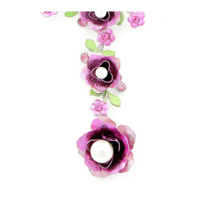 Pink Flower Necklace with Pink Austrian Element Crystal and White Fashion Pearl