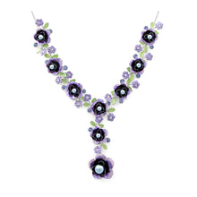 Load image into Gallery viewer, Purple Flower Necklace with Purple Austrian Element Crystal and Grey Fashion Pearl