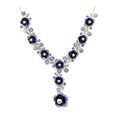 Purple Flower Necklace with Purple Austrian Element Crystal and Grey Fashion Pearl