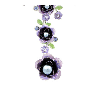 Purple Flower Necklace with Purple Austrian Element Crystal and Grey Fashion Pearl