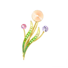 Load image into Gallery viewer, Flower Buds and Leaves Brooch with Multi-colour Austrian Element Crystals and Crystal Glass