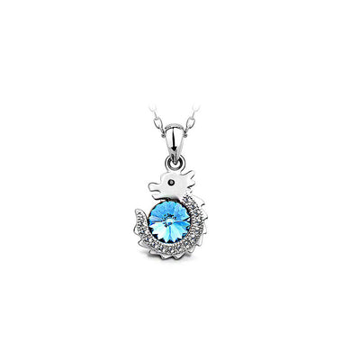 Chinese Zodiac Dragon Pendant with Blue Austrian Element Crystal and Necklace